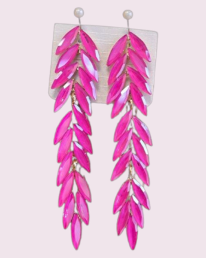 PENDIENTE LARGO  HOJAS CRISTAL FUCSIA