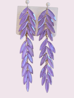 PENDIENTE LARGO HOJAS CRISTAL LILA