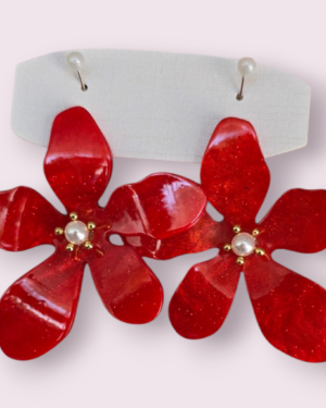 PENDIENTE FLOR ROJA