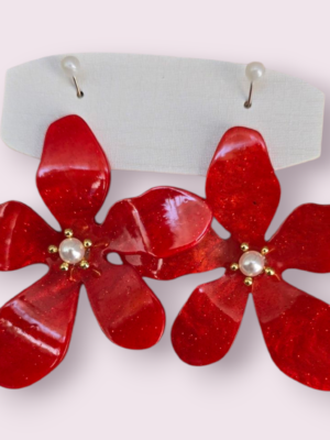 PENDIENTE FLOR ROJA