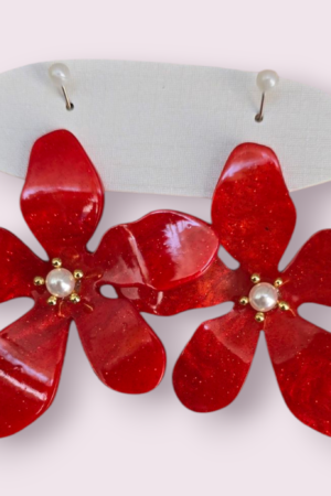 PENDIENTE FLOR ROJA