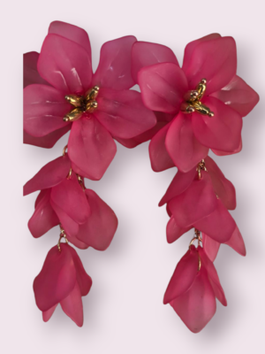 PENDIENTE FLOR LARGA FUCSIA