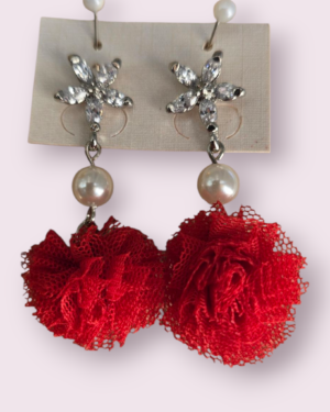 PENDIENTE POMPON ROJO TUL