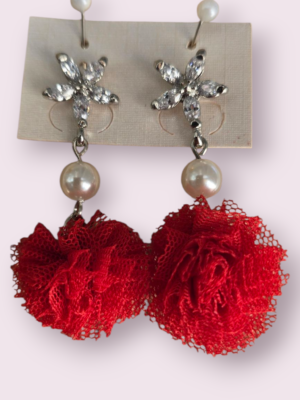 PENDIENTE POMPON ROJO TUL